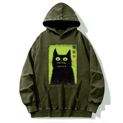Tokyo-Tiger Spooky Black Cat Japanese Washed Hoodie