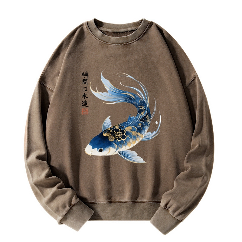 Tokyo-Tiger Elegant Koi Fish Watercolor Art Washed Sweatshirt