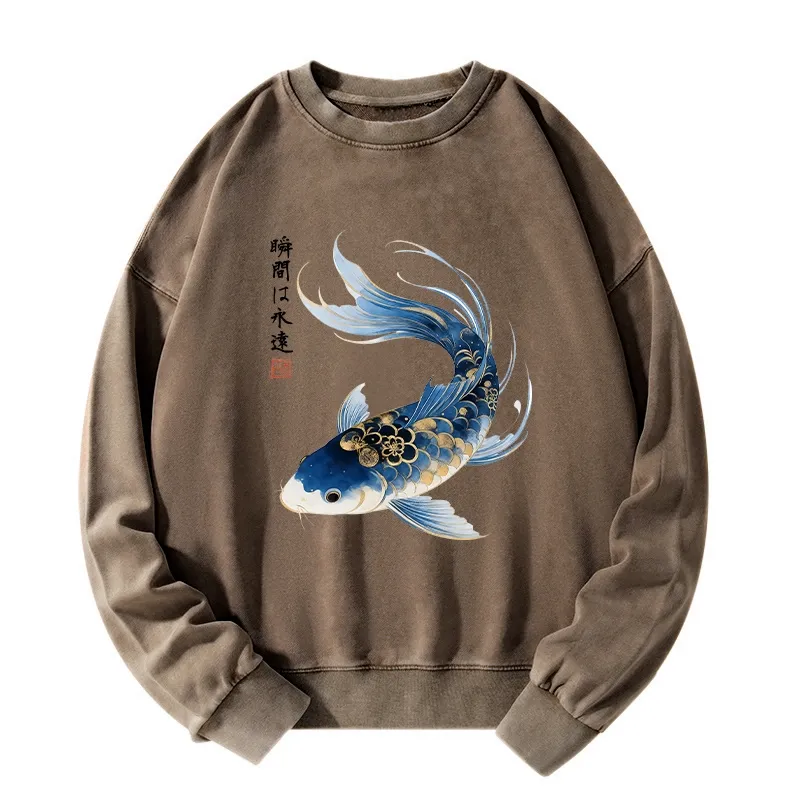 Tokyo-Tiger Elegant Koi Fish Watercolor Art Washed Sweatshirt