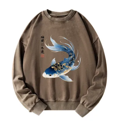 Tokyo-Tiger Elegant Koi Fish Watercolor Art Washed Sweatshirt