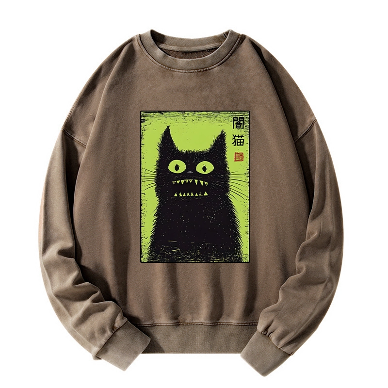 Tokyo-Tiger Spooky Black Cat Japanese Washed Sweatshirt