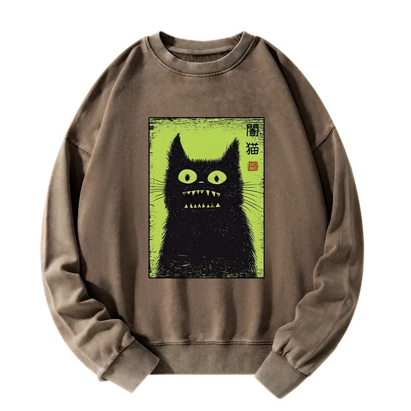 Tokyo-Tiger Spooky Black Cat Japanese Washed Sweatshirt