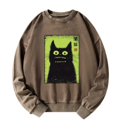 Tokyo-Tiger Spooky Black Cat Japanese Washed Sweatshirt