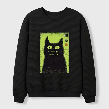 Tokyo-Tiger Spooky Black Cat Japanese Waffle Sweatshirt