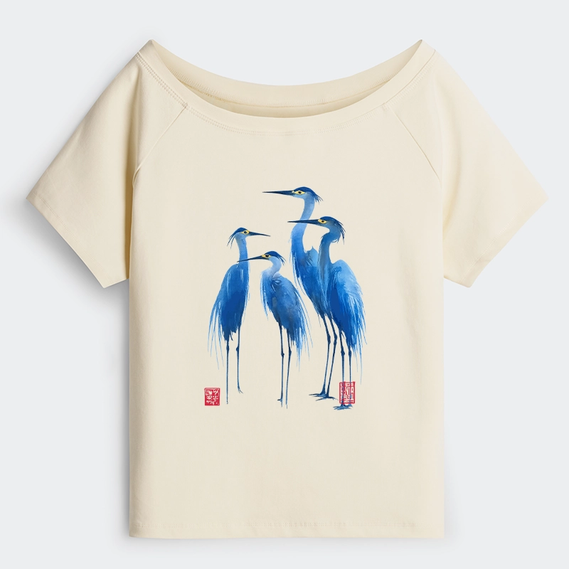 Tokyo-Tiger Flocks Of Great Blue Herons Off Shoulder T-Shirt