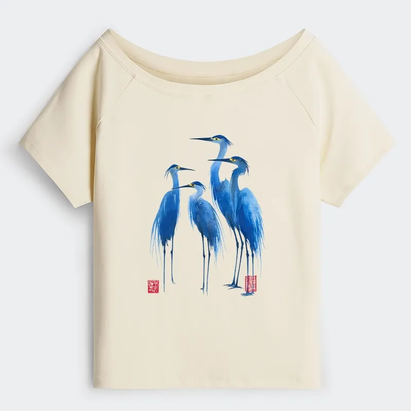 Tokyo-Tiger Flocks Of Great Blue Herons Off Shoulder T-Shirt