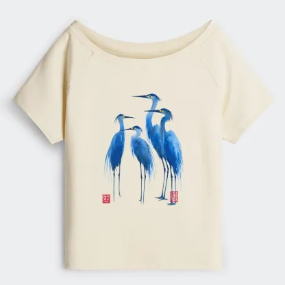 Tokyo-Tiger Flocks Of Great Blue Herons Off Shoulder T-Shirt