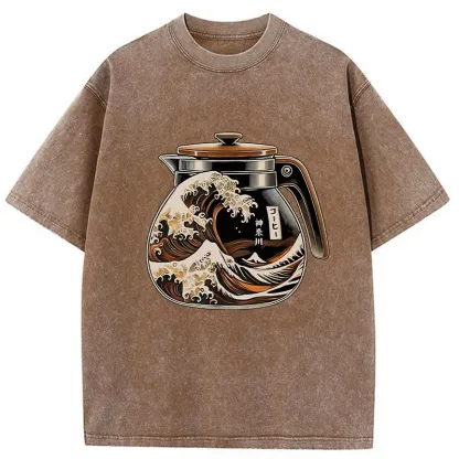 Tokyo-Tiger The Great Wave Off Coffee Washed T-Shirt