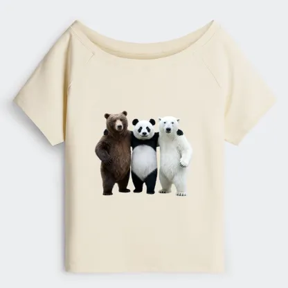 Tokyo-Tiger Three Bears Stand Together Off Shoulder T-Shirt