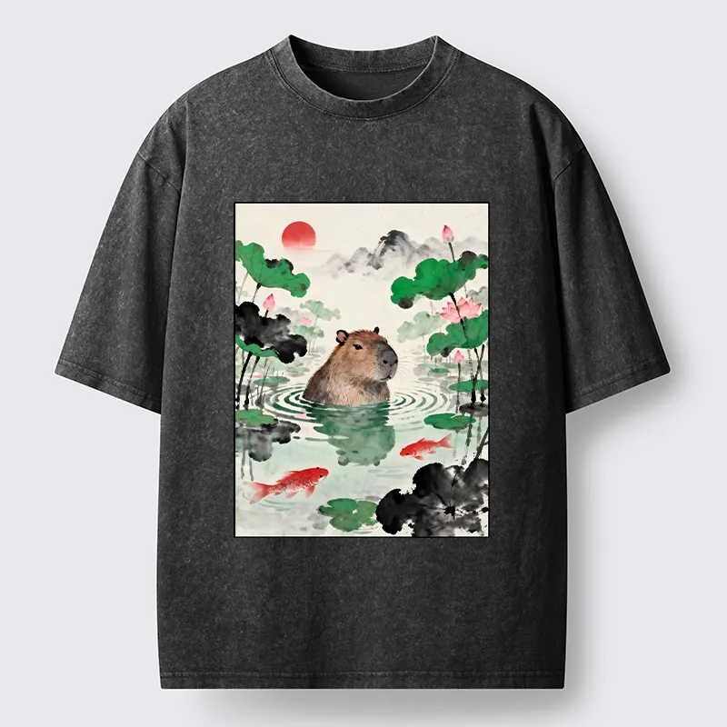 Tokyo-Tiger Chill Capybara In Water Washed T-Shirt Sale