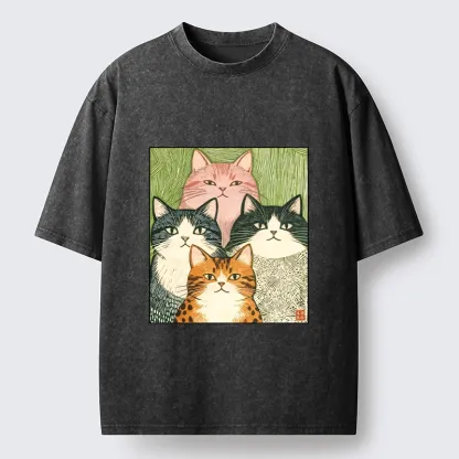 Tokyo-Tiger Funny Cat Squad Washed T-Shirt