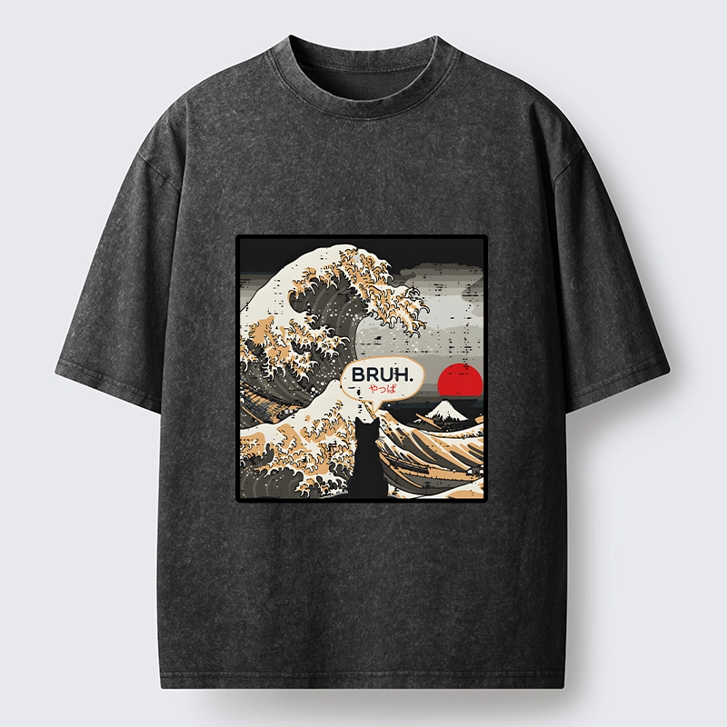 Tokyo-Tiger Great Wave Cat Bruh Washed T-Shirt