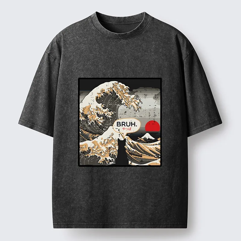 Tokyo-Tiger Great Wave Cat Bruh Washed T-Shirt