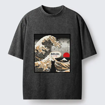 Tokyo-Tiger Great Wave Cat Bruh Washed T-Shirt