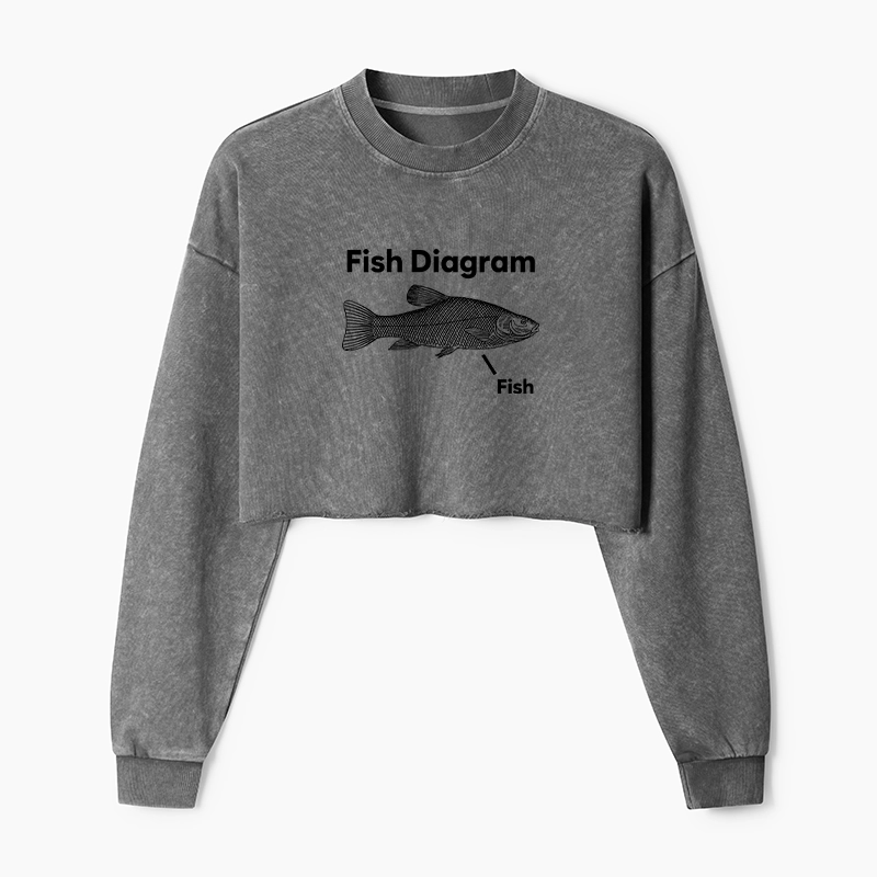 Tokyo-Tiger A Funny Guide to Fish Meme Washed Crop Sweatshirt