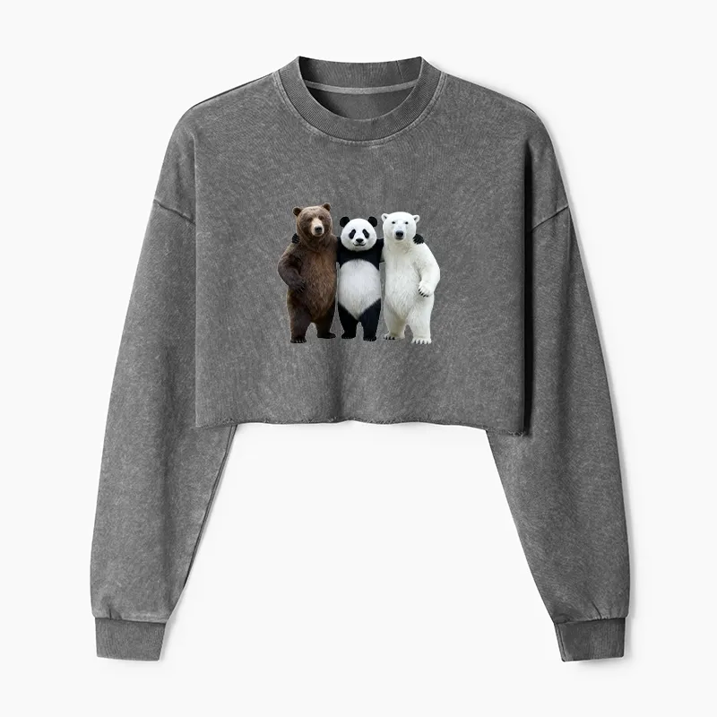 Tokyo-Tiger Three Bears Stand Together Washed Crop Sweatshirt