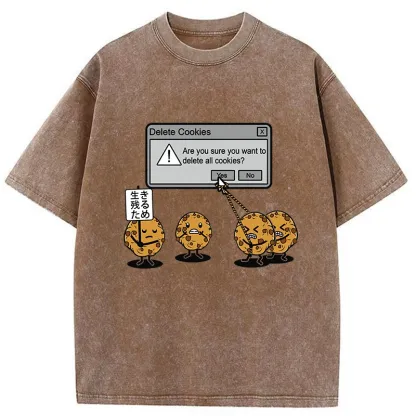 Tokyo-Tiger Funny Delete Cookies Washed T-Shirt