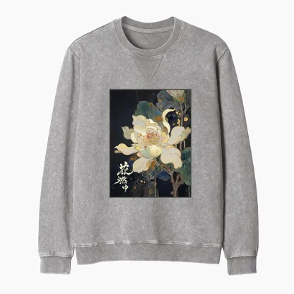Tokyo-Tiger Lotus Adorned With Golden Specks Washed Terry Sweatshirt