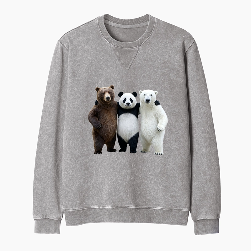 Tokyo-Tiger Three Bears Stand Together Washed Terry Sweatshirt