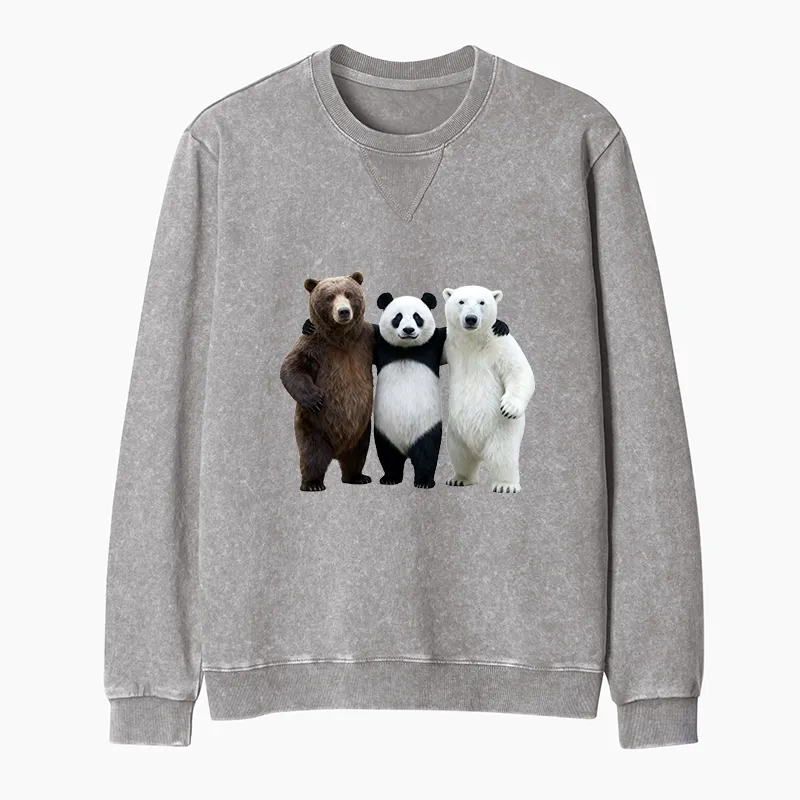 Tokyo-Tiger Three Bears Stand Together Washed Terry Sweatshirt