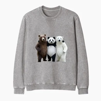 Tokyo-Tiger Three Bears Stand Together Washed Terry Sweatshirt