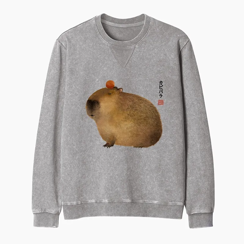 Tokyo-Tiger Calm Capybara Illustration Washed Terry Sweatshirt