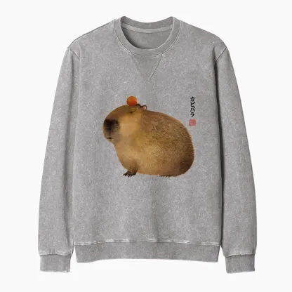 Tokyo-Tiger Calm Capybara Illustration Washed Terry Sweatshirt