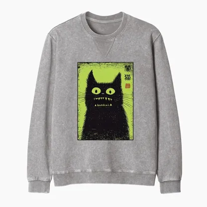 Tokyo-Tiger Spooky Black Cat Japanese Washed Terry Sweatshirt