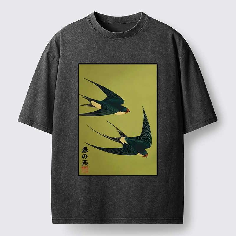 Tokyo-Tiger Spring Birds Of Peace Washed T-Shirt