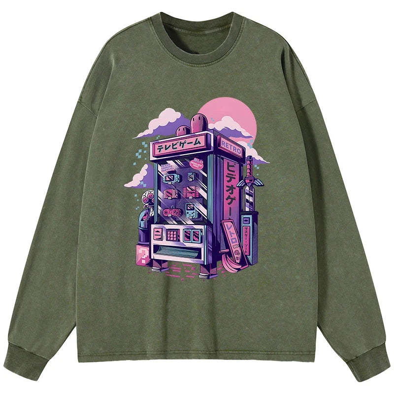 Tokyo-Tiger Japanese Vending Machines Washed Long Sleeve T-Shirt