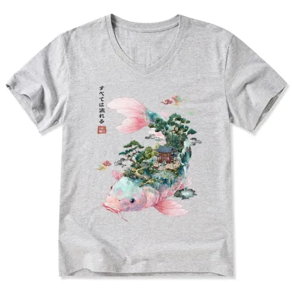 Tokyo-Tiger  Journey Of The Flowing Koi V-Neck Classic T-Shirt
