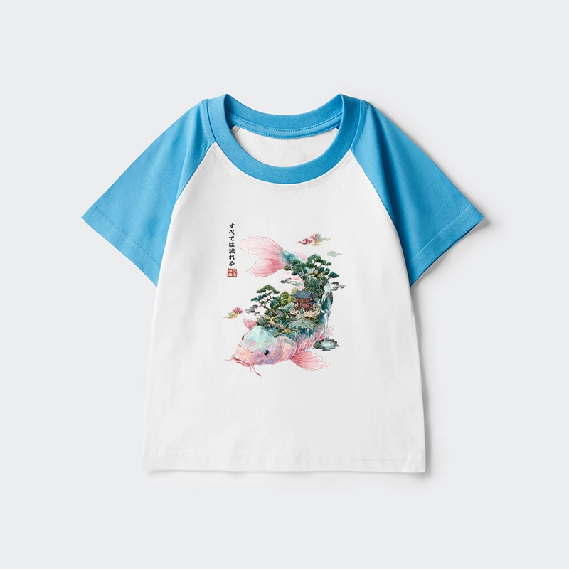 Tokyo-Tiger Journey Of The Flowing Koi Kids Raglan T-shirt