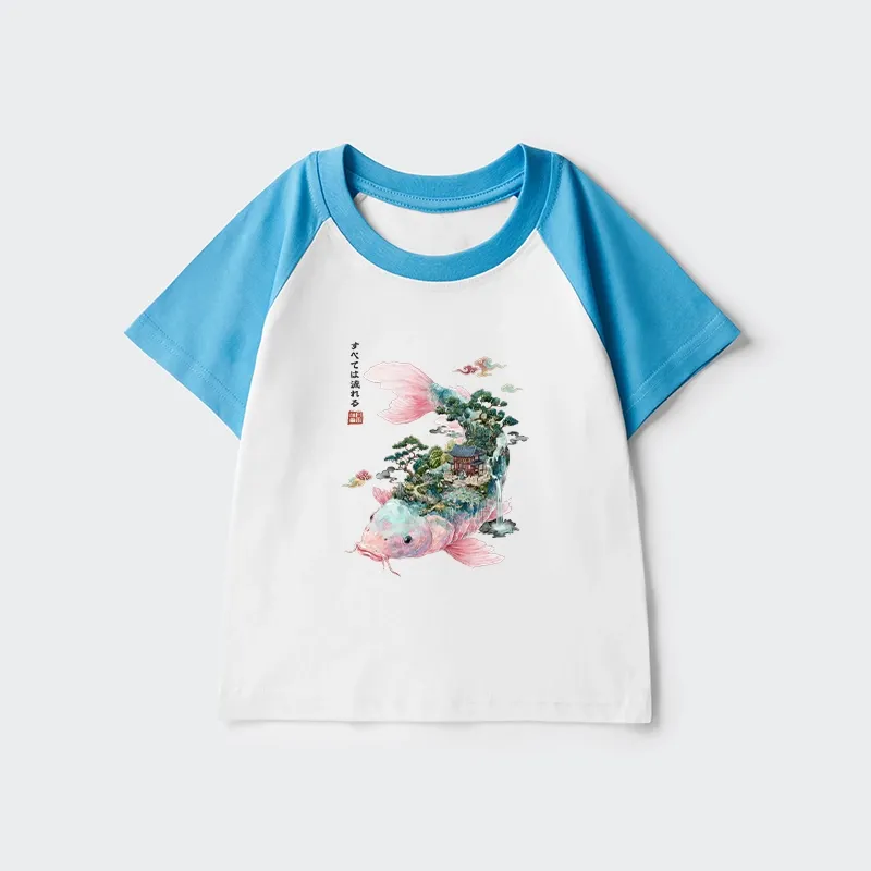 Tokyo-Tiger Journey Of The Flowing Koi Kids Raglan T-shirt