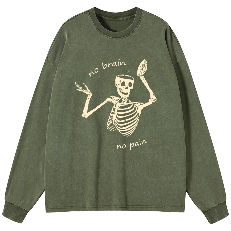 Tokyo-Tiger Skeletons Feel No Pain Washed Long Sleeve T-Shirt