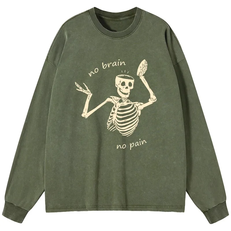 Tokyo-Tiger Skeletons Feel No Pain Washed Long Sleeve T-Shirt
