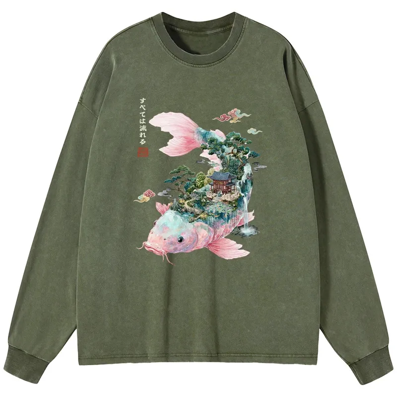 Tokyo-Tiger Journey Of The Flowing Koi Washed Long Sleeve T-Shirt