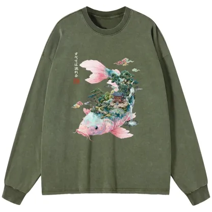 Tokyo-Tiger Journey Of The Flowing Koi Washed Long Sleeve T-Shirt