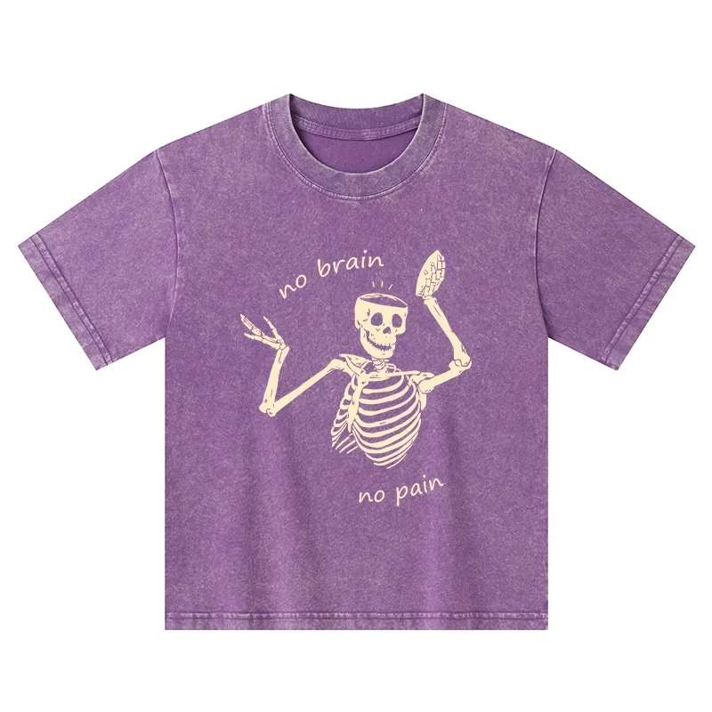 Tokyo-Tiger Skeletons Feel No Pain Kids Washed T-Shirt
