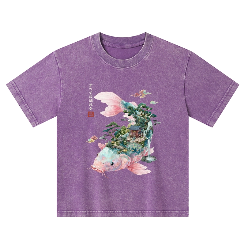 Tokyo-Tiger Journey Of The Flowing Koi Kids Washed T-Shirt