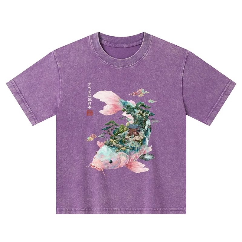 Tokyo-Tiger Journey Of The Flowing Koi Kids Washed T-Shirt