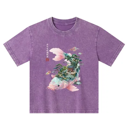 Tokyo-Tiger Journey Of The Flowing Koi Kids Washed T-Shirt