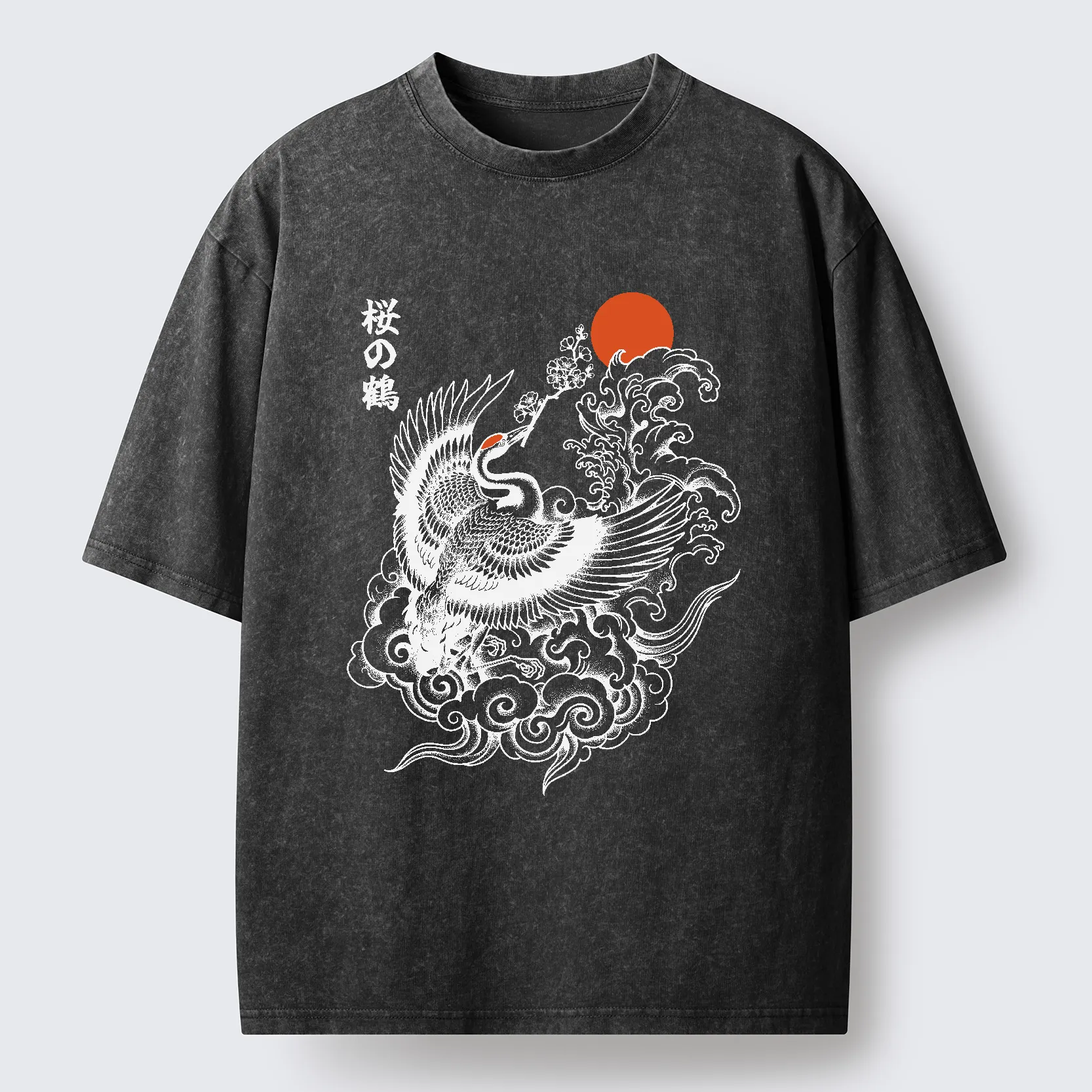 Tokyo-Tiger Sakura Crane In Flight Washed T-Shirt