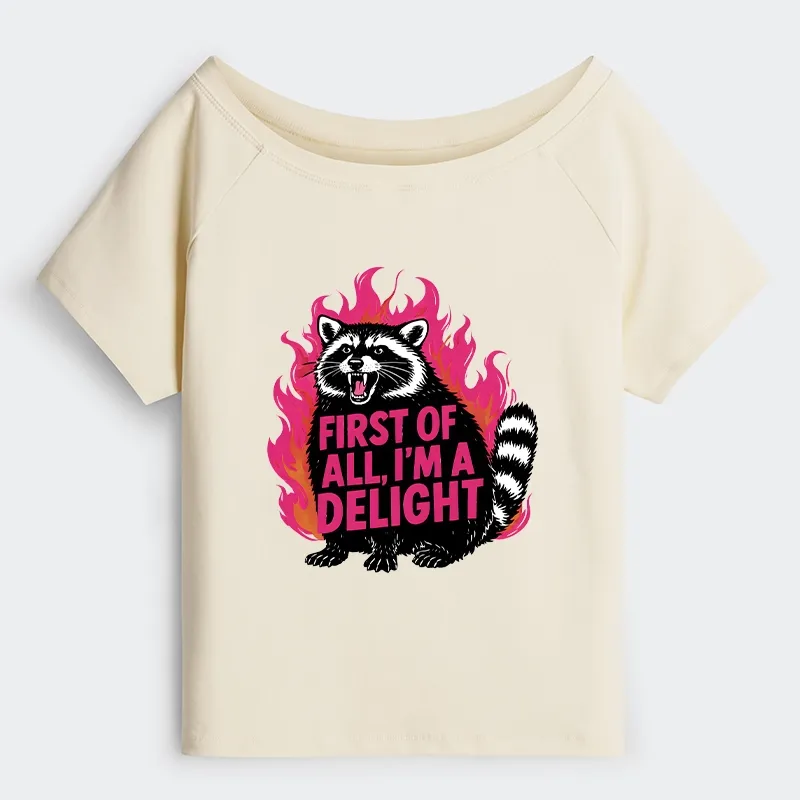 Tokyo-Tiger Angry Raccoon Funny Off Shoulder T-Shirt