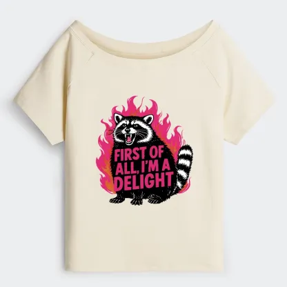 Tokyo-Tiger Angry Raccoon Funny Off Shoulder T-Shirt