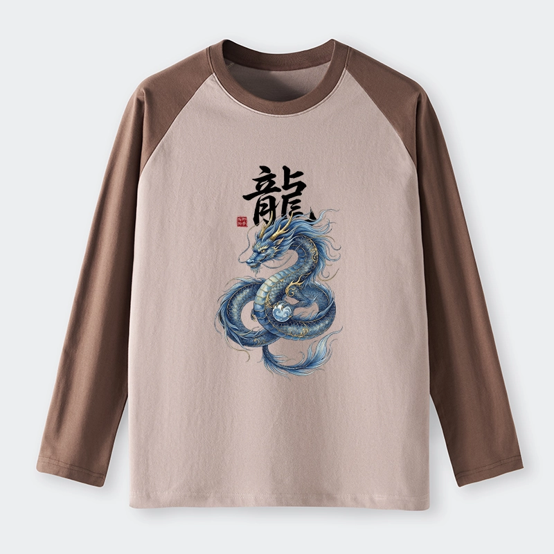 Tokyo-Tiger Mythic Blue Dragon Raglan Long Sleeve T-shirt