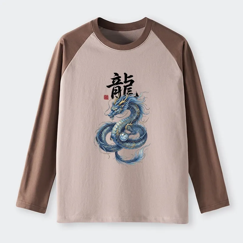 Tokyo-Tiger Mythic Blue Dragon Raglan Long Sleeve T-shirt