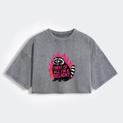 Tokyo-Tiger Angry Raccoon Funny Women's Washed Crop T-Shirt