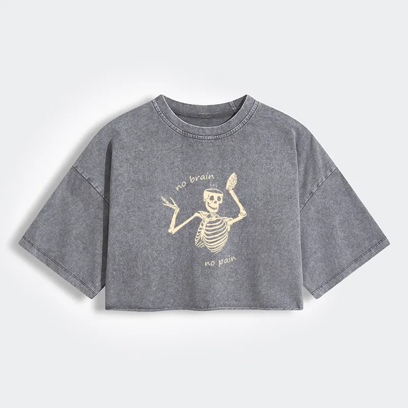 Tokyo-Tiger Skeletons Feel No Pain Women's Washed Crop T-Shirt