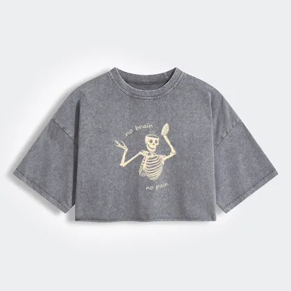 Tokyo-Tiger Skeletons Feel No Pain Women's Washed Crop T-Shirt