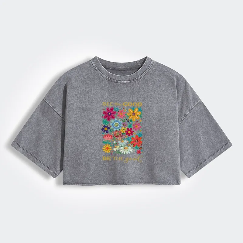 Tokyo-Tiger Flower：See The Good Be The Good Women's Washed Crop T-Shirt